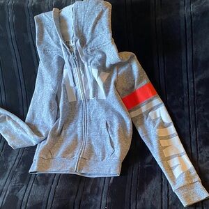 PINK Victoria's Secret Gray Hoodie with Red Stripe